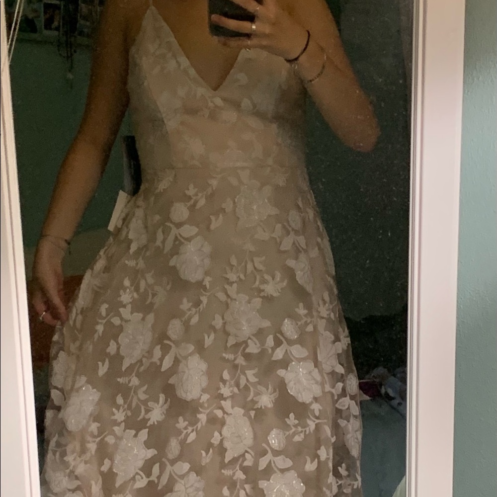 light pink/beige maxi dress w/ sparkly flowers